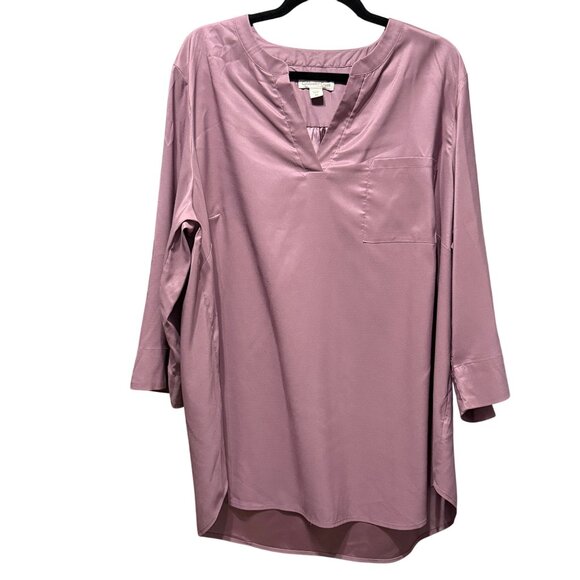 Coldwater Creek Womens 2X Mauve Hi-Low Flowy Tunic Shirt Top With Pocket - Picture 1 of 7